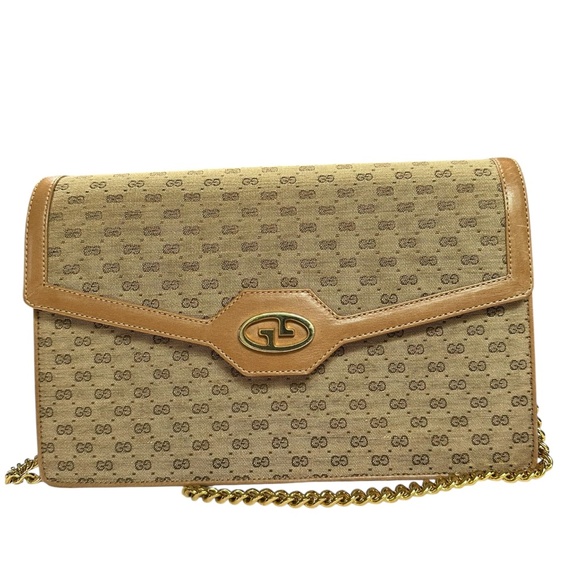 RARE Genuine Vintage GUCCI GG Logo Chain Shoulder Bag Clutch Bag Purse - Picture 1 of 16